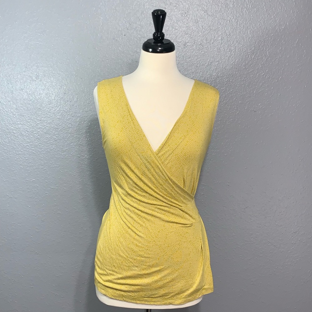Banana Republic Yellow Printed Faux Wrap Tank S